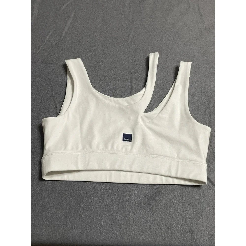 Seaav Athletics Cut Out Sports Bra Top‎ Womens Medium White Athleisure Fast Ship